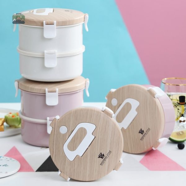 Récipient bento rond en inox rose