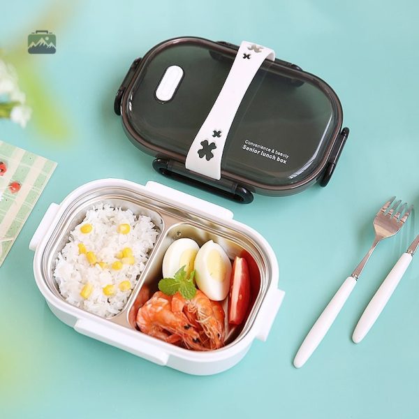 Bento en inox blanc, idéal pour repas équilibrés