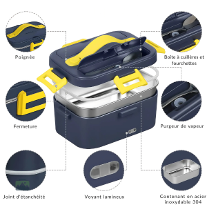 Conteneur alimentaire chauffant, design portable et bleu