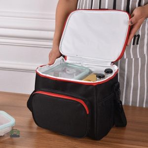 Glacière souple noire et rouge, parfaite pour les pique-niques