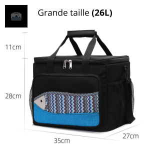 Sac isotherme noir avec motif poisson pour pique-nique