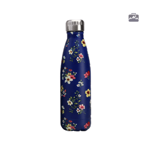 Gourde isotherme bleue avec fleurs colorées