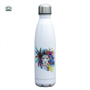 Gourde Isotherme Lion Plumes et Fleurs Colorées