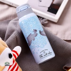 Gourde bleue isotherme avec fleurs