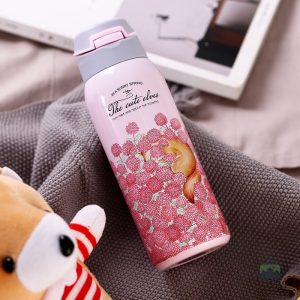 Gourde rose isotherme, motif floral pour boissons chaudes