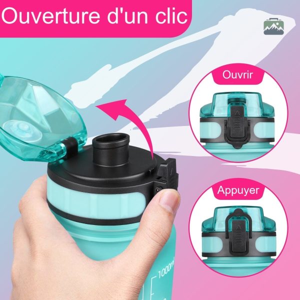 Gourde 1L rose et verte pour sportifs et aventuriers