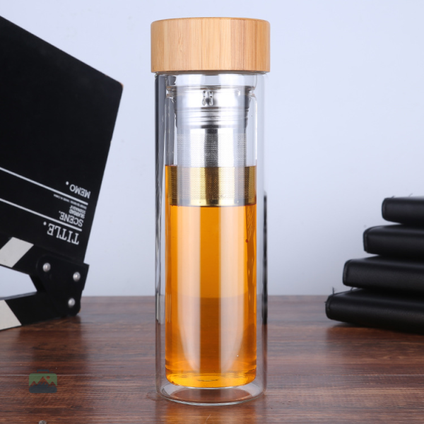 Gourde écologique en verre et bois