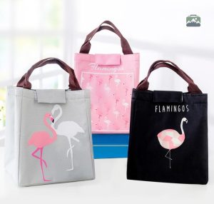 Sac isotherme rose avec motif flamants pour pique-nique