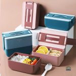Lunch Box bleue à deux niveaux pour le déjeuner portable