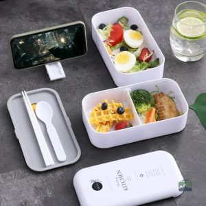 Boîte à lunch pratique en bleu et blanc