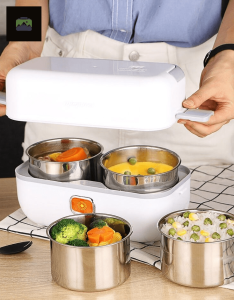 Lunch Box Blanche avec fonction de chauffage intégré