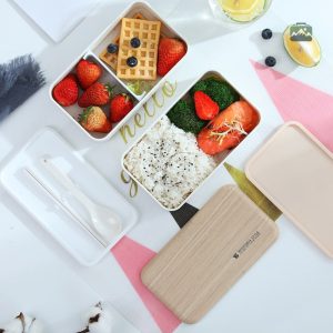 Boîte à lunch chic en bois rose