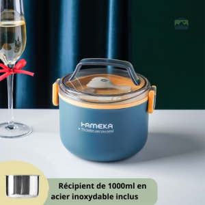 Lunch box inox bleu avec plusieurs compartiments