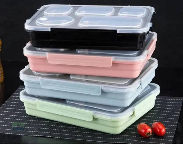Boîte compartimentée rose pour une alimentation saine