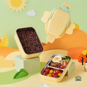 Boîte à lunch en inox, couleur orange, design compartimenté