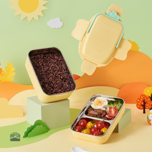 Boîte à déjeuner inox compartimentée, jaune vif