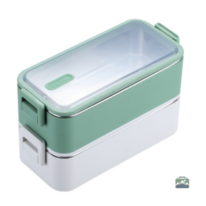 Lunch box inox verte et blanche pour repas équilibrés