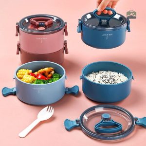 Boîte à déjeuner bleue à deux compartiments séparés