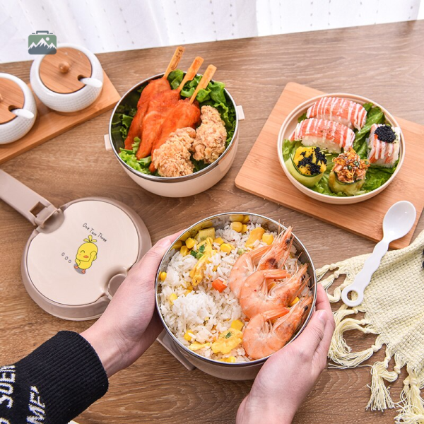 Récipient alimentaire bleu 3 niveaux pour le déjeuner