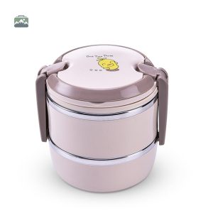 Lunch box ronde kaki 3 étages