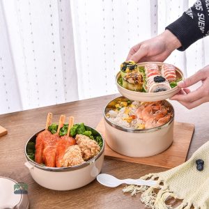 Lunch box kaki à trois niveaux pour repas équilibrés