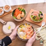 Récipient de repas rond kaki à trois compartiments