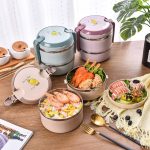 Lunch Box Ronde rose à trois niveaux