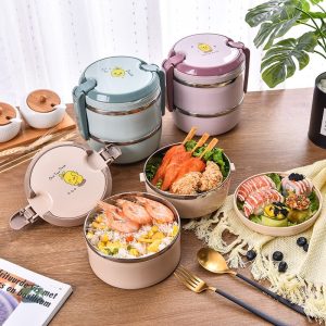 Lunch Box Ronde rose à trois niveaux