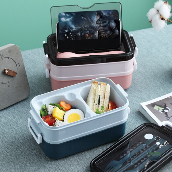 Contenants séparés dans une lunch box verte