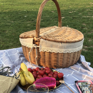 Panier en osier pour pique-nique, design rond