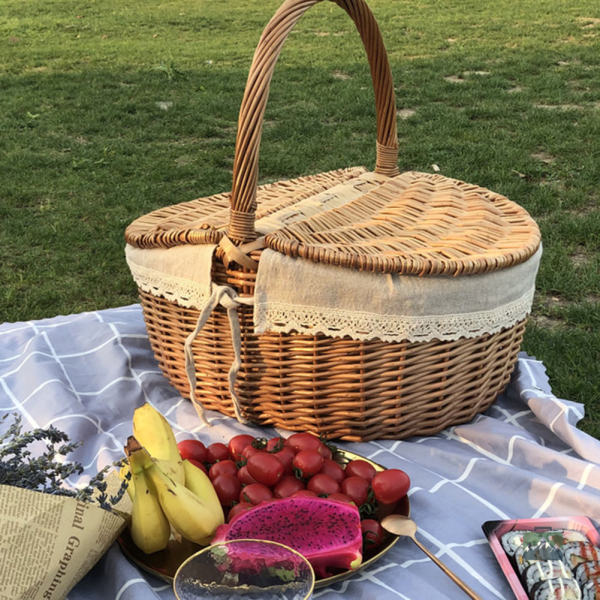 Panier en osier pour pique-nique, design rond