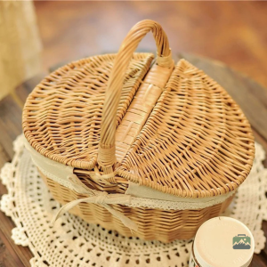 Panier pique-nique en osier, forme arrondie