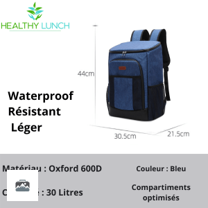 Sac isotherme bleu, capacité 30L, idéal pour les sorties et pique-niques