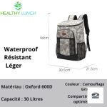 Sac à Dos Isotherme 30L en design camouflage gris