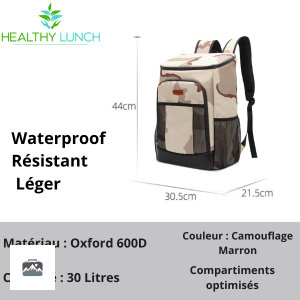 Sac à Dos Isotherme 30L en motif camouflage marron
