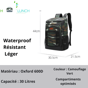 Sac à dos isotherme 30L en motif camouflage vert