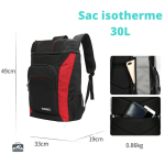 Sac à Dos Isotherme en noir et rouge, design pratique