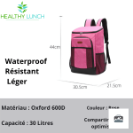 Sac à Dos Isotherme de 30L en rose, idéal pour les pique-niques