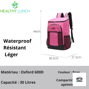Sac à Dos Isotherme de 30L en rose, idéal pour les pique-niques