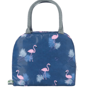 Sac isotherme repas bleu avec motif flamants roses