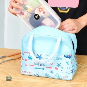 Sac isotherme bleu motif poissons pour les repas
