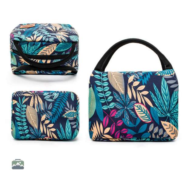 Sac repas isotherme aux motifs de feuilles colorées