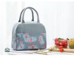 Sac repas isotherme gris, motif flamants roses