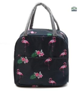 Sac isotherme repas noir avec flamants roses