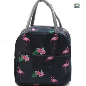 Sac isotherme repas noir avec flamants roses
