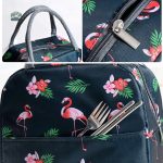 Sac repas isotherme noir, motif flamants roses