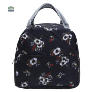 Sac isotherme repas noir avec fleurs décoratives