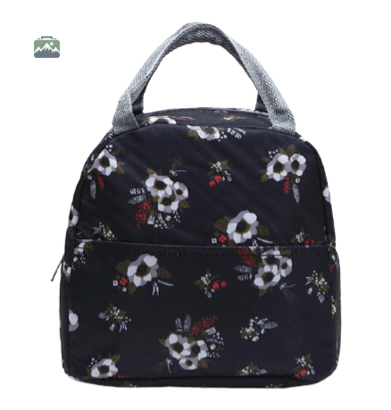 sac-isotherme-repas-noir-fleurs-1 Sac isotherme repas noir avec fleurs décoratives