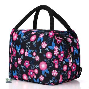 Sac repas isotherme avec motif fleurs roses