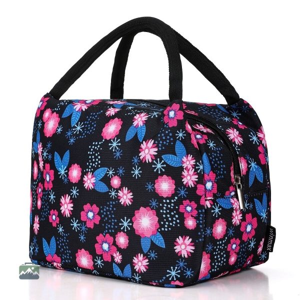 Sac repas isotherme avec motif fleurs roses